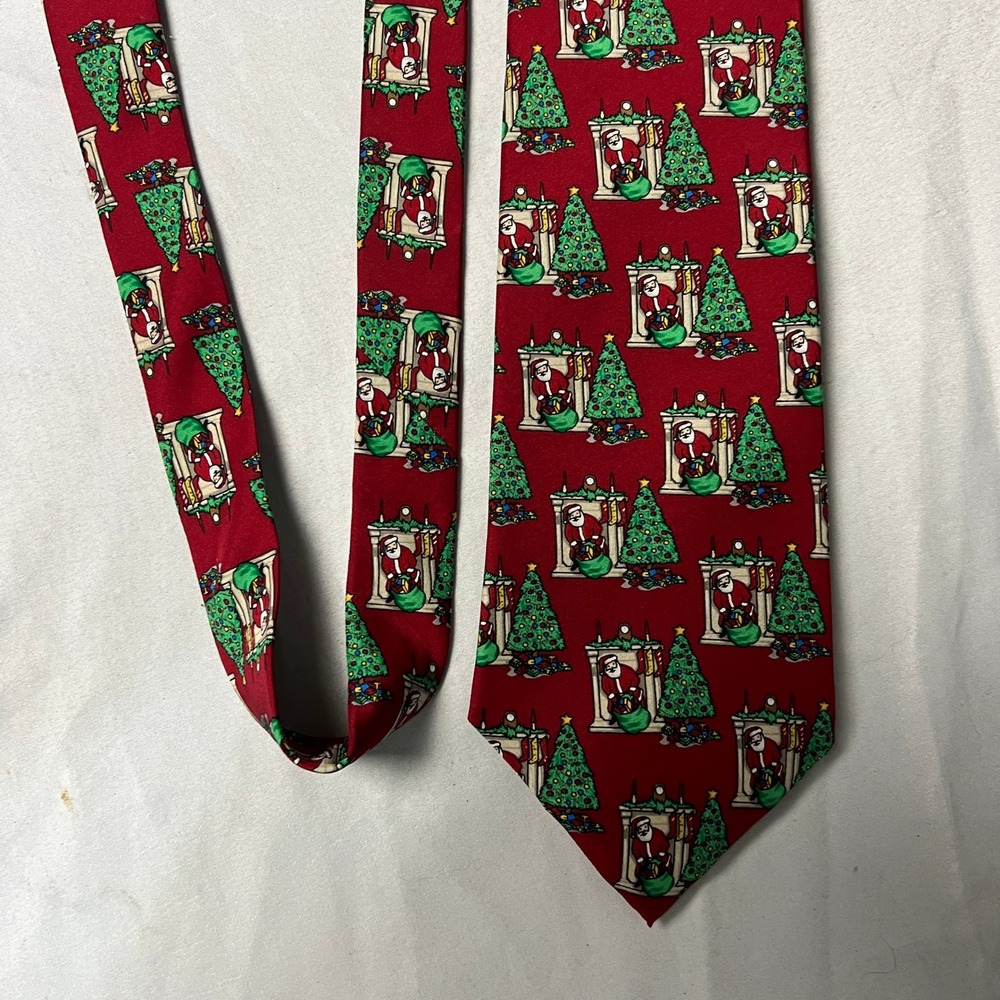 Vtg Noel Fun Christmas Novelty Tie Santa‎ Claus Reindeer Christmas Tree Pattern